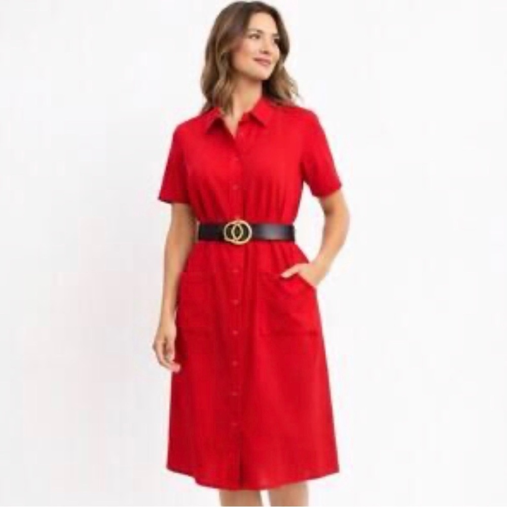 Rachel Parcell Red Chic Shirt Midi Dress Size Medium.